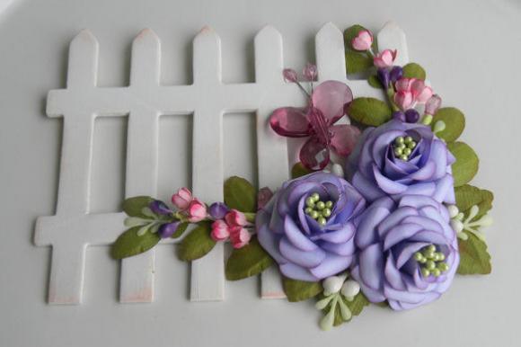 Handmade Paper Flower Spray - Wooden Picket Fence - Butterfly Purple - Ooak