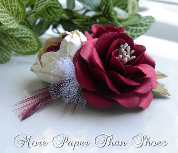 Hand Sculpted Paper Flowers - Red & Cream - Custom Order Available - Flower Cluster