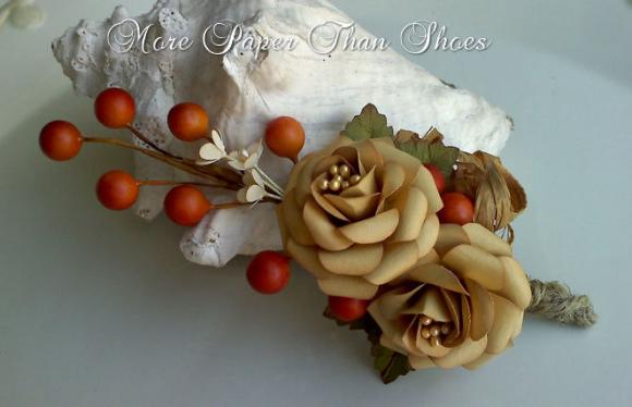 Handmade Fall Paper Flower Spray - Wedding - Diy - Napkin Ring - Table Decor - Shadow Box - Crafts